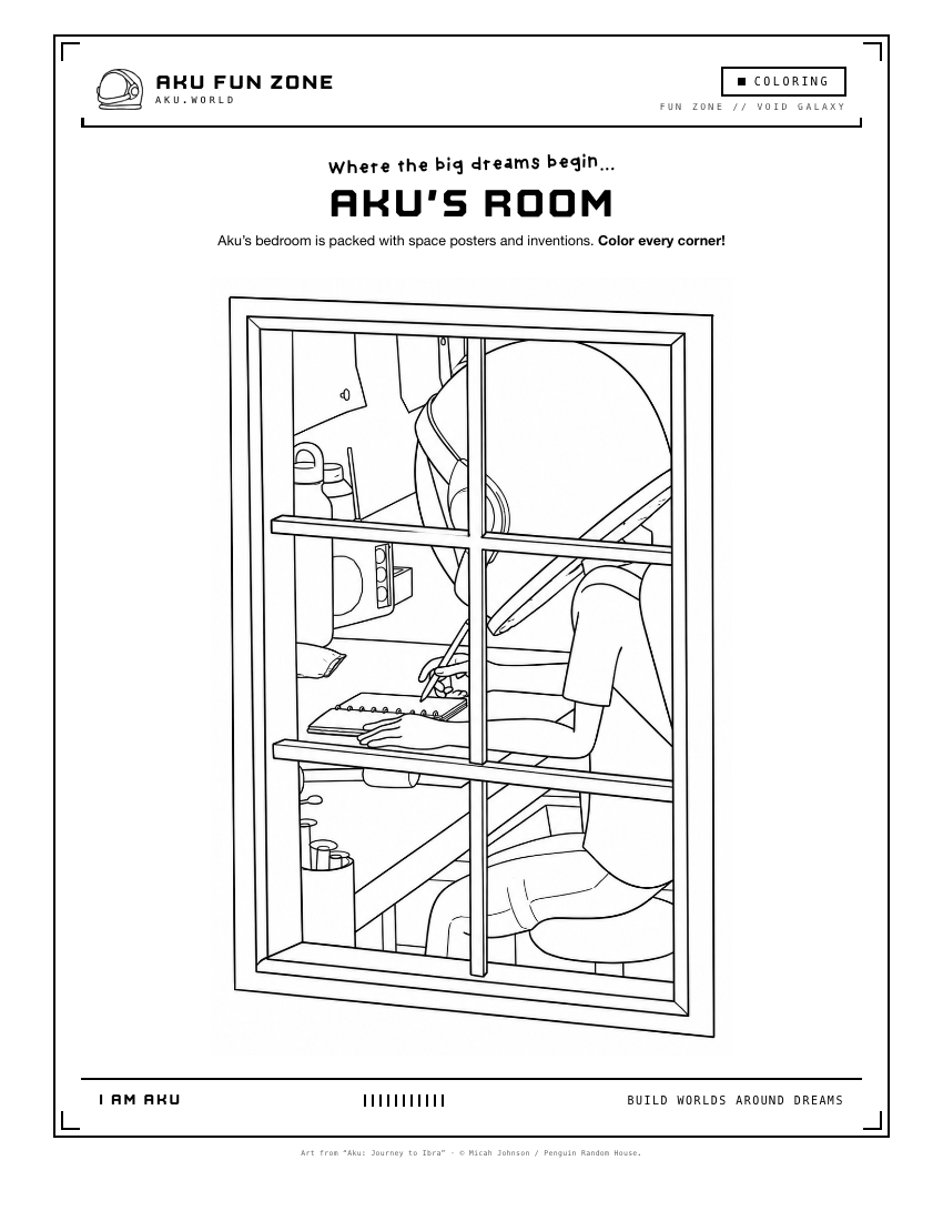 Aku's Room, coloring page printable sheet