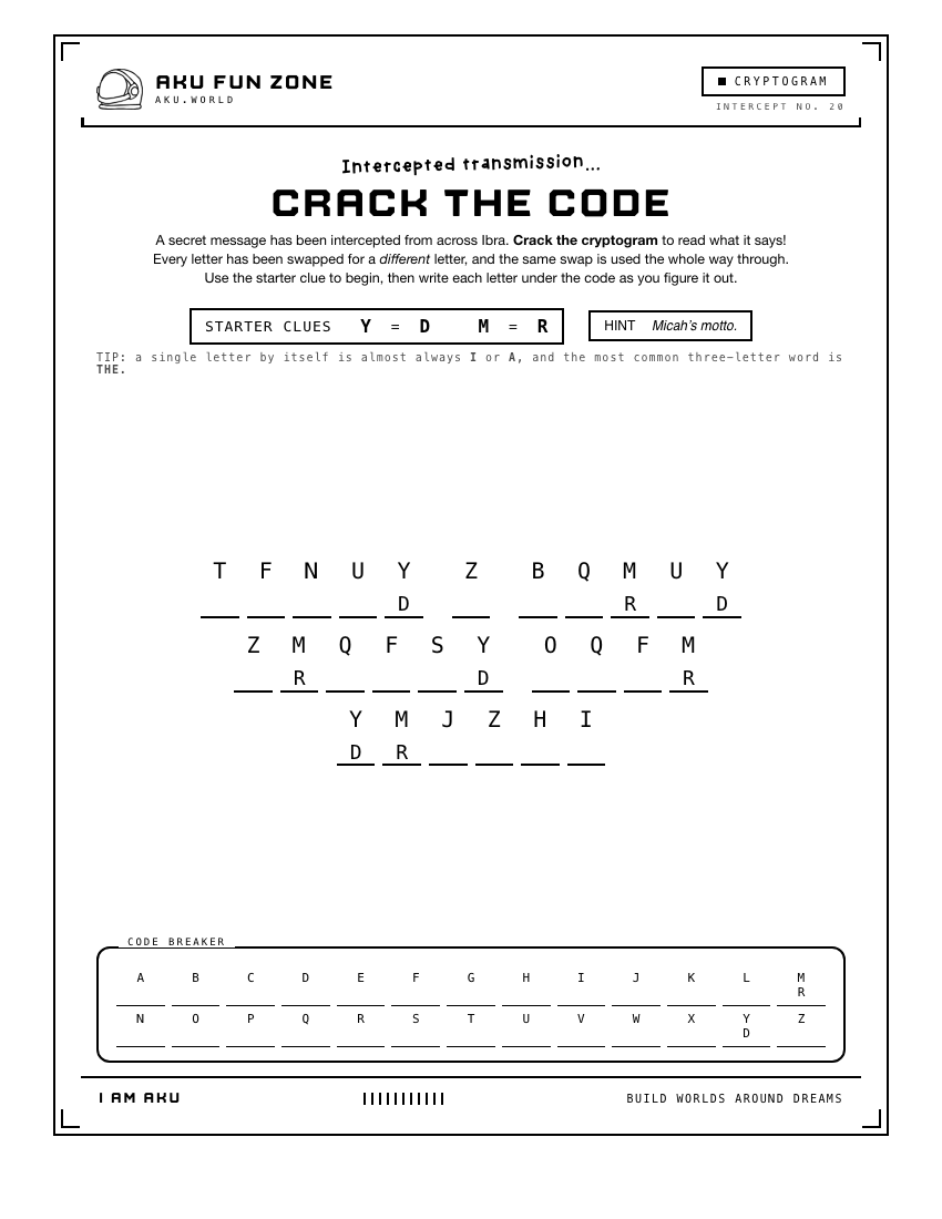 Decoder number 20 printable activity sheet