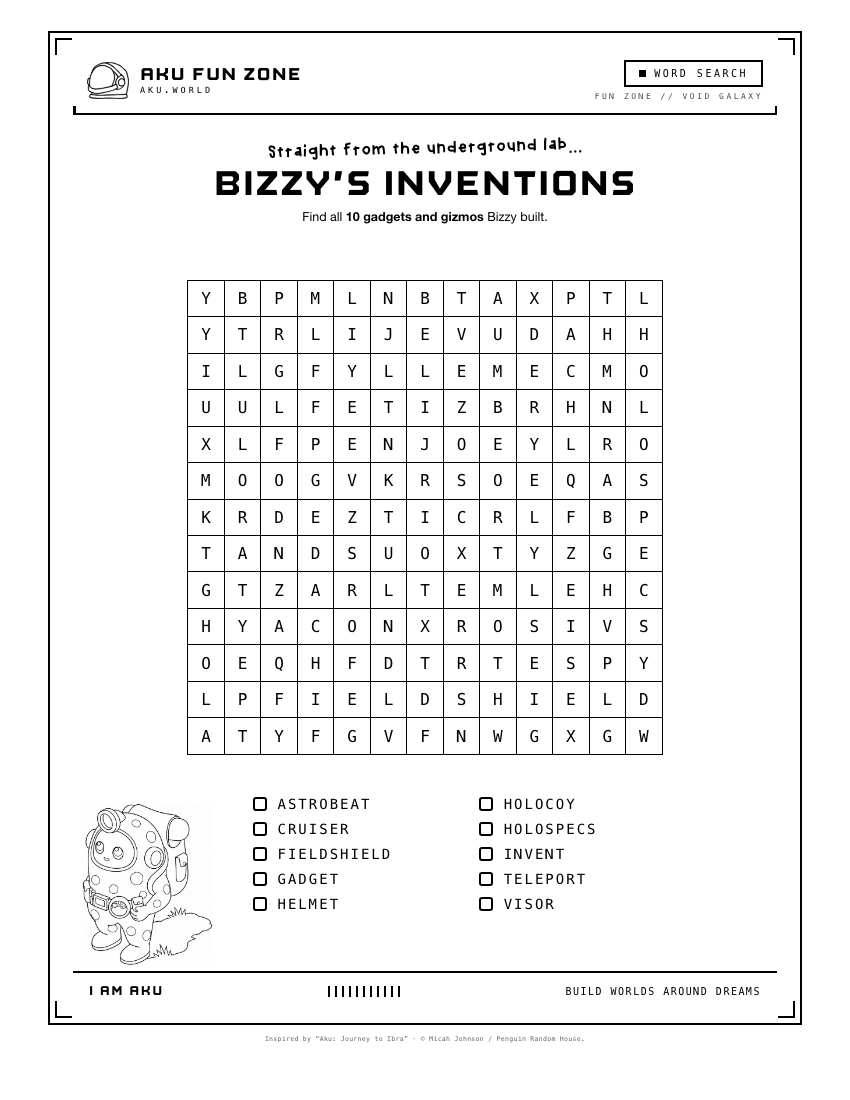 Inventions, word search printable sheet