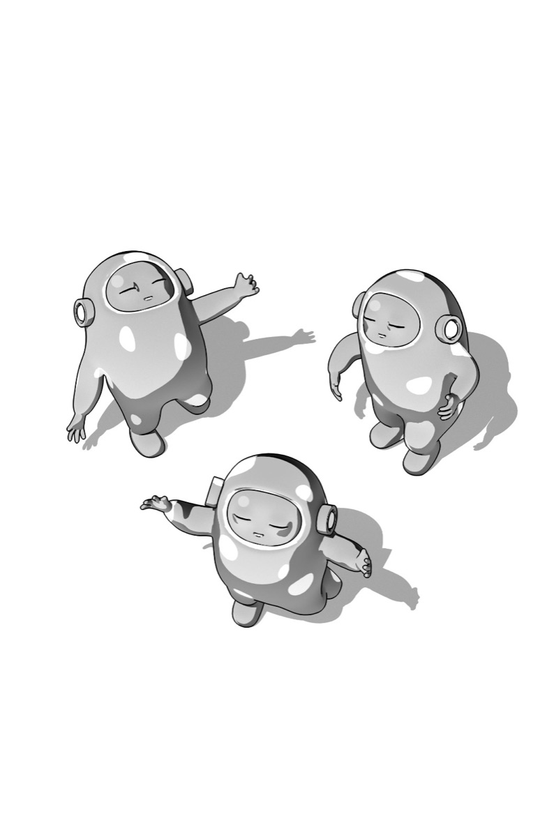 Three floating Avaluna creatures
