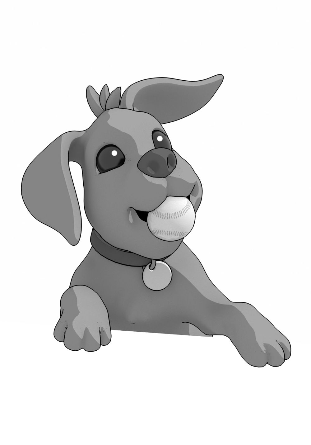 Rube, a happy dog with a baseball in his mouth