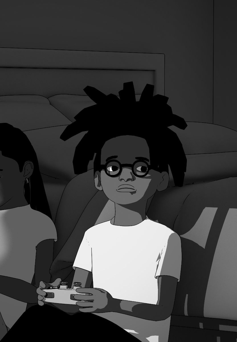 Trae wearing glasses, holding a game controller